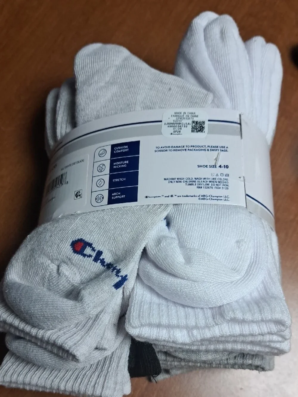 Champion Cushion Crew Socks - Gray & Black (8 Pack)